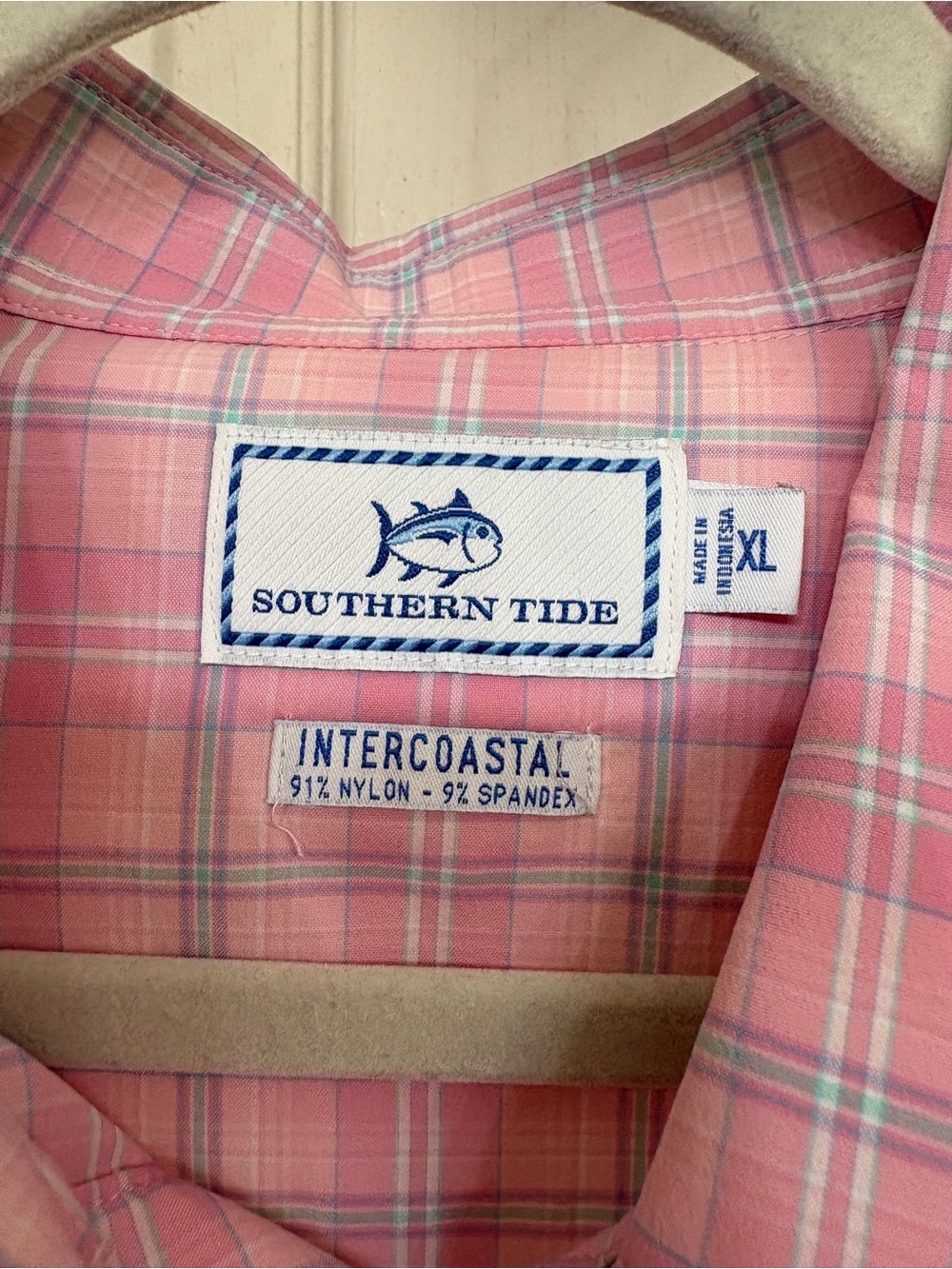 Southern Tide Intercoastal Performance Shirt Pink Plaid XL